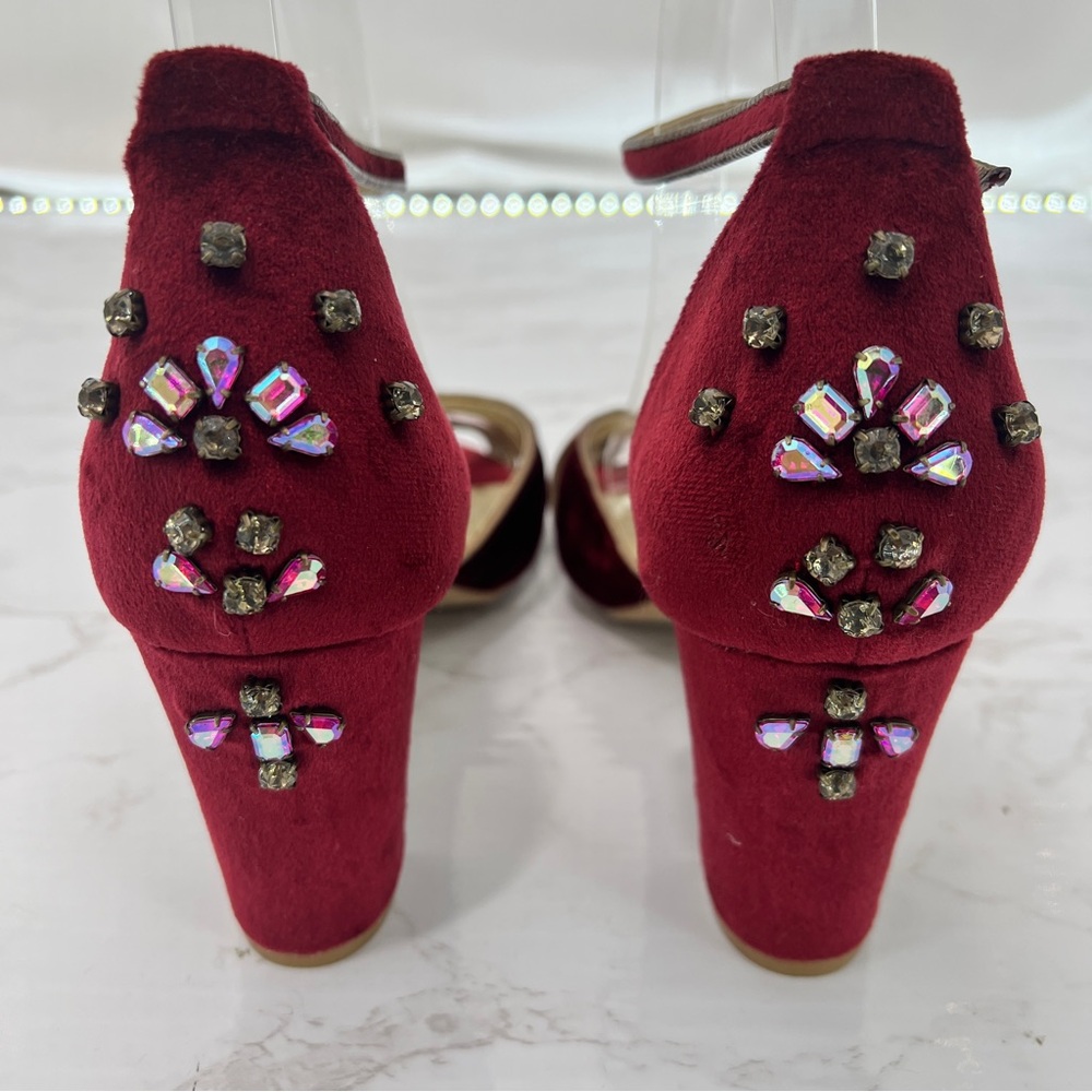 Joyfolie Red Velvet Women's Heels - Picture 6 of 8